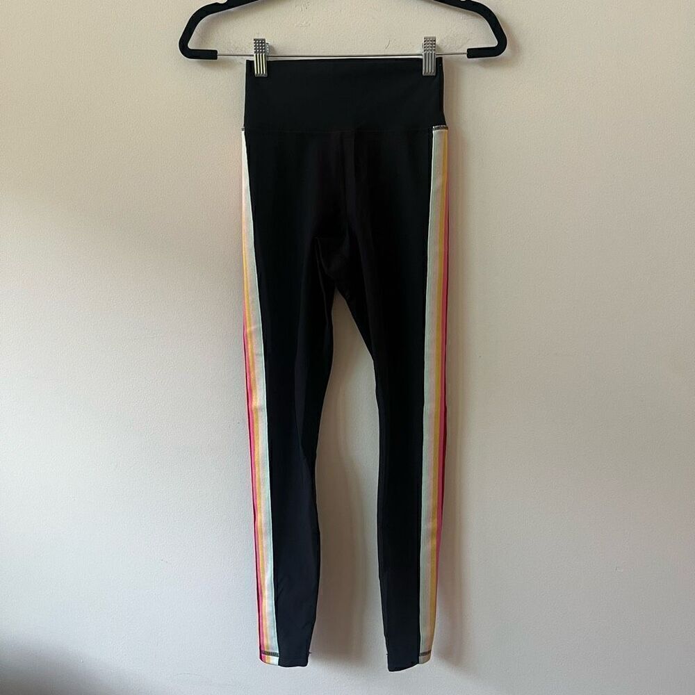Spiritual Gangster Women's Black Rainbow Side Stripe High Rise Leggings Size XS